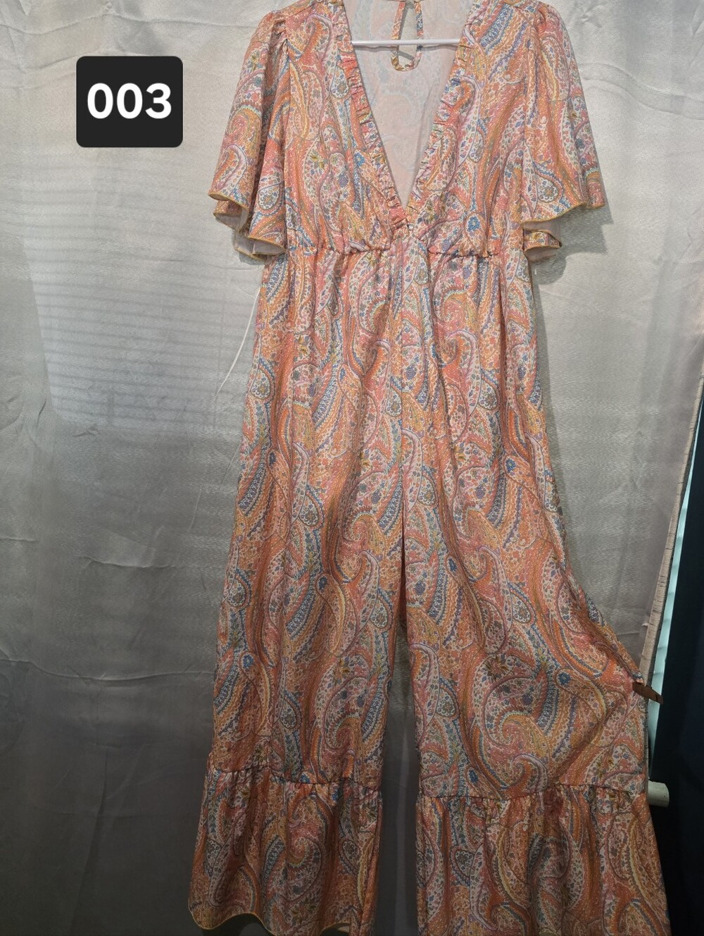 SHEIN Peach Paisley V-Neck Wide-Leg Jumpsuit